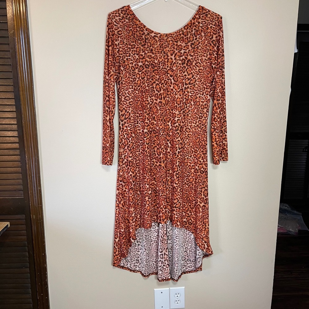 Poliana Plus Womens 3XL Leopard Print High-Low Dress Orange Long Sleeve PD-4102